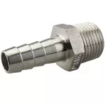 Hose Fitting, 3/8 NPT, 9mm Barb, RVS