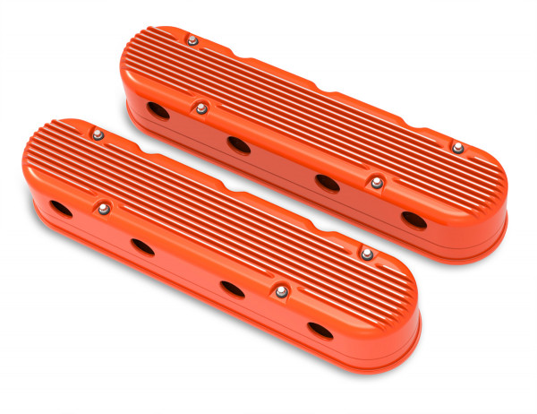 Holley 2-Piece Finned Valve Cover - Gen III/IV LS - Factory Orange Machined