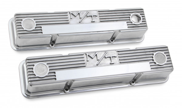 Holley M/T Valve Covers - Vintage Style - Finned - SBC - Polished