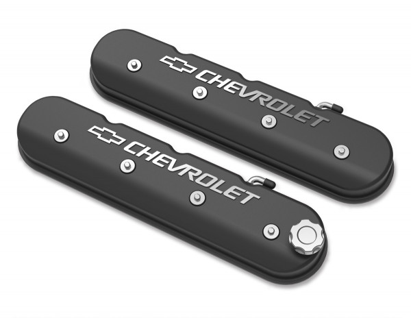 Tall LS Valve Cover with Bowtie/Chevrolet Logo - Satin Black Machined Finish